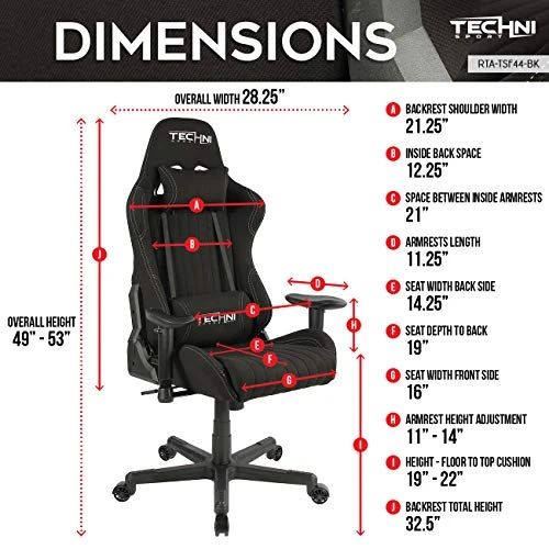 Techni Sport High Back Racing Chair With Foam Seat And Padded Arms, Reclining Gaming Chair With Height And Tilt Adjustment, Black - Image 3