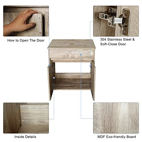 Eclife 24β Bathroom Vanity Cabinet Wall Mounted Natural Cabinet Two Doors Pedestal Cabinet Vanity Set With Mirror (Single Cabinet Only) - Image 4