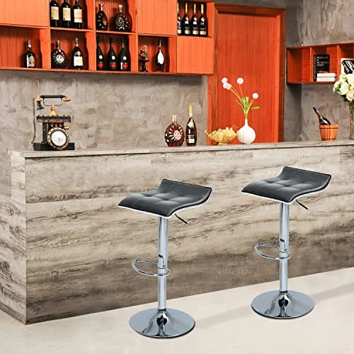 Puluomis Set Of 2 Barstool, Adjustable Swivel Gas Lift Bar Stools, PU Leather With Chrome Base, Grey - Image 4