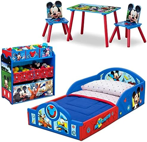 Mickey Mouse 5-Piece Toddler Bedroom Set By Delta Children - Includes Sleep And Play Bed, Table With 2 Chairs And 6 Bin Design And Store Toy Organizer, Blue - Image 6