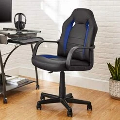 Amazon Basics Racing/Gaming Style Office Chair - Faux Leather, Blue, 25.2"D X 22.6"W X 44.1"H