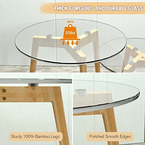 Bambloom Glass Coffee Table, Round Clear Nesting Tables Set Of 2, Transparent Modern Accent Living Room Table, Glass Side Table End Table For Home Office Apartment Sofa, Easy Assembly - Image 3