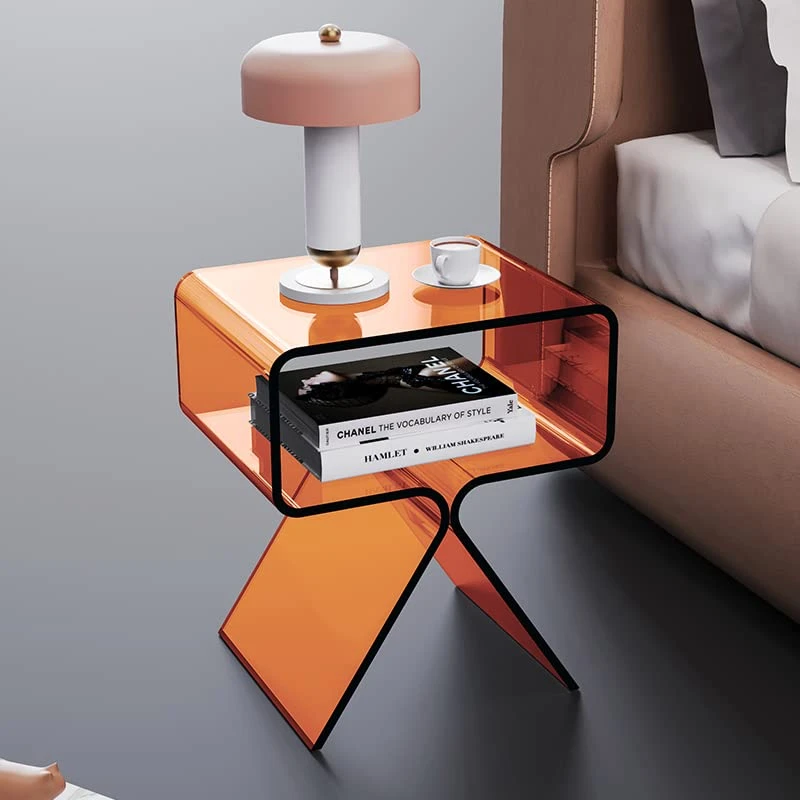 Acrylic Nightstand Side Table Modern Design Clear Home Decor Display End Table For Living Room (Orange)