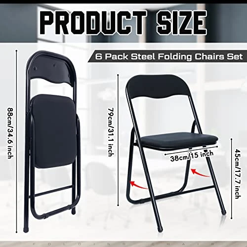 Kathfly 6 Pcs Steel Folding Chair Set Black Foldable Chair With Padded Seat Cushioned Metal Folding Chair Portable Stackable Commercial Seat For Reception Meeting Room Office Event, 330lbs Capacity - Image 2