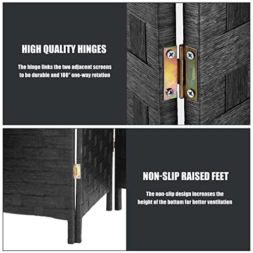 Room Divider,4 Panels 6FT Folding Privacy Screen Room Divider Wall Wood Mesh Hand-Woven Design Freestanding Partition Portable Wall For Home Office Bedroom(Black) - Image 4