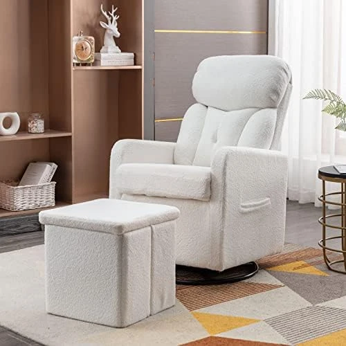 GNIXUU Rocking Chair Nursery, Swivel Glider With Ottoman, Accent Chairs Rocker With Arm For Living Room, Baby Room, Bedroom, White Teddy Fabric - Image 6