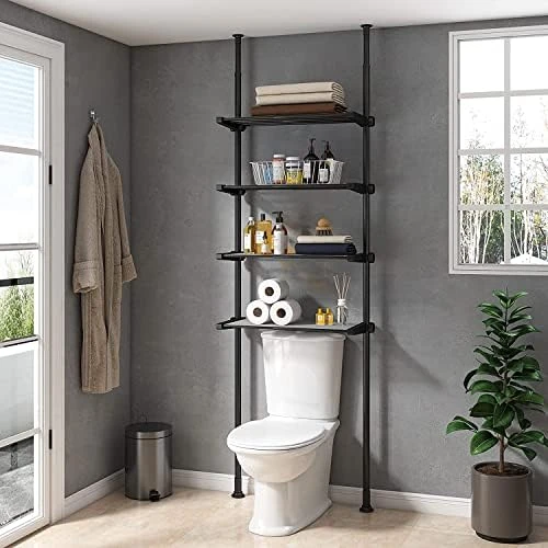ALLZONE Bathroom Organizer, Over The Toilet Storage, 4-Tier Adjustable Shelves For Small Room, Saver Space, 92 To 116 Inch Tall, Black - Image 6