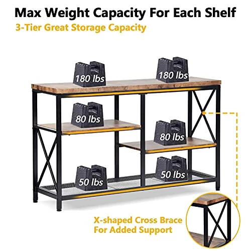EdMaxwell Rustic Console Table, Industrial Sofa Table For Entryway, Hallway, Living Room, Behind The Couch, 51 Inch Long Table, 3-Tier X Design Wall Table With Storage - Image 5