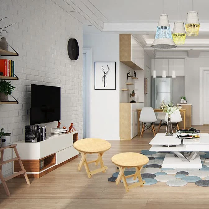 KTOL Solid Wood Folding Step Stool,Wooden Plant Stand Vanity Stool Portable Round Footrest For Kitchen Bedroom Living Room Bathroom-A (3r5b1-001)