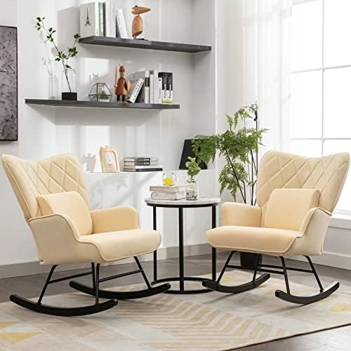 Ailisforest Modern Rocking Chair Nursery, Upholstered Nursery Glider Rocker For Mom And Baby, Nursery Glider & Ottoman Sets With Glider Chair For Living Room/Bedroom-Beige - Image 8