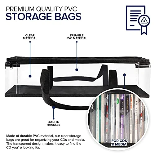 Stock Your Home CD Storage Bags (6 Pack) - Transparent PVC Media Storage - Water Resistant CD Holder Case With Handles - Clear Plastic Carrying Game Bag Storage For CDs, Albums, Video Games, Books - Image 2