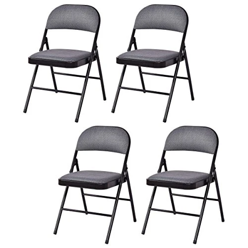 Giantex 4-Pack Folding Chairs With Metal Frame And Fabric Upholstered Padded Seat, Foldable Home Office Party Chair Set (Grey)