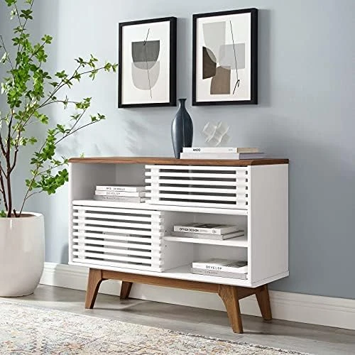 Modway Render Mid-Century Modern Two-Tier Display Stand In Walnut - Image 5