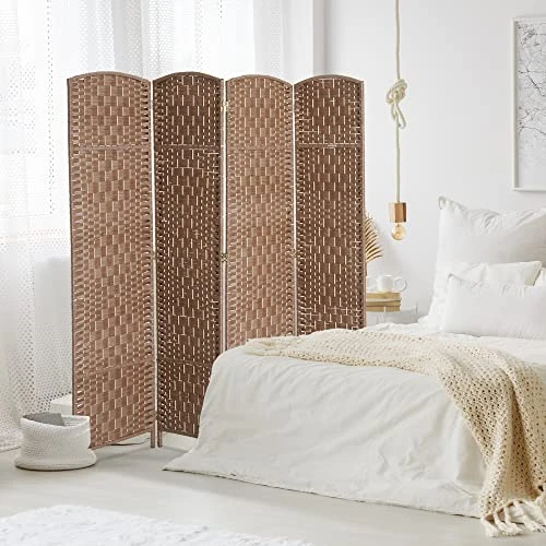 HOMCOM 6' Tall Wicker Weave 4 Panel Room Divider Privacy Screen - Natural - Image 2