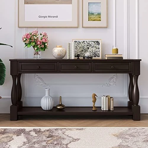 P PURLOVE 64" Long Console Table With 3 Drawers Long Sofa Table With Wide And Extra Thick Tabletop And Bottom Shlef For Entryway Hallway - Image 7