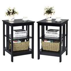KOTEK 3-Tier Nightstand Set Of 2, Wooden Sofa Side Table With Storage Shelves, Stable Structure, Accent Table Bedside Table End Table For Bedroom, Living Room, Easy Assembly (Black)