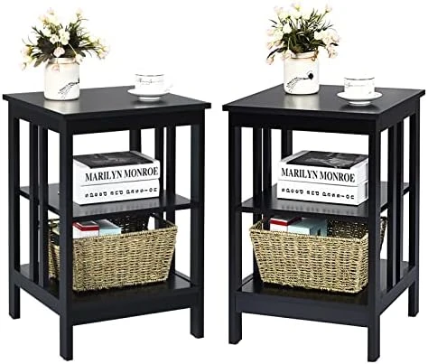 KOTEK 3-Tier Nightstand Set Of 2, Wooden Sofa Side Table With Storage Shelves, Stable Structure, Accent Table Bedside Table End Table For Bedroom, Living Room, Easy Assembly (Black) - Image 7