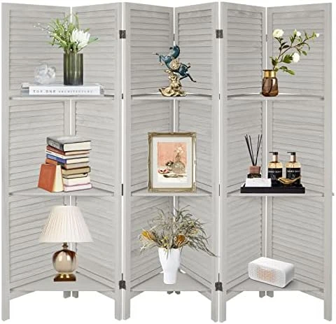 ECOMEX 4 Panel Room Divider With Shelves 5.6Ft Tall Folding Privacy Screens Room Dividers For Bedroom Home Double Hinged Wooden Room Dividers And Room Separator, White - Image 14