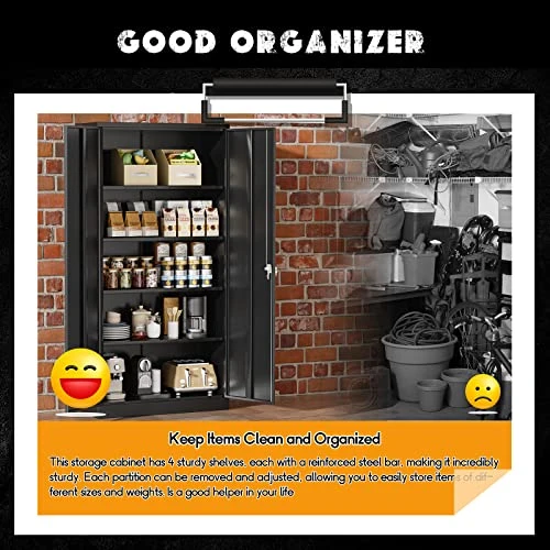 Greenvelly Metal Storage Cabinet 72β Black Garage Steel Locking Cabinet With Doors And 4 Adjustable Shelves, Tall Tool Cabinets Lockable File Cabinet For Home Office, Metal Classroom Cabinet Basement - Image 3