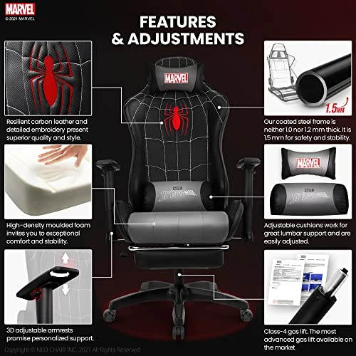 Marvel Avengers Gaming Chair Desk Office Computer Racing Chairs- Adults Gamer Ergonomic Game Footrest Reclining High Back Support Racer Leather Foot Rest (Spider-Man) - Image 2