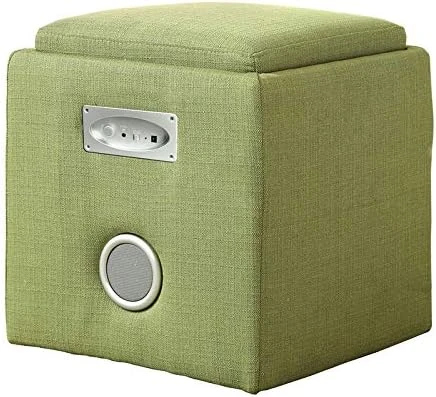 Furniture Of America Uptempo Padded Flax Storage Ottoman With Bluetooth Speakers, Ivory - Image 5