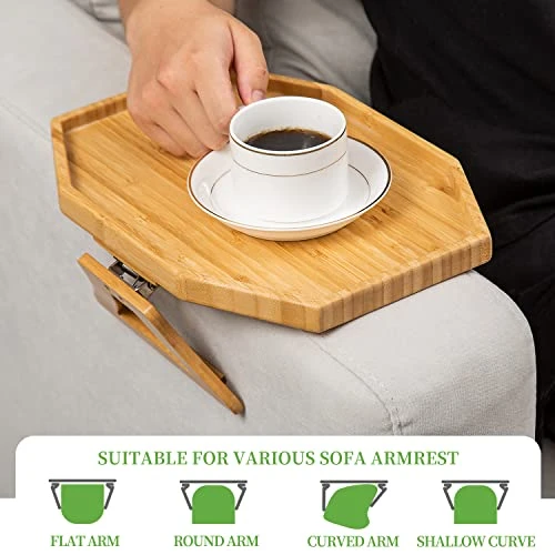 LOVYANXUE Bamboo Sofa Arm Tray Table, Portable Couch Arm Table Armrest Tray, Sofa Arm Clip Table For Small Spaces, Stable Couch Tray For Eating/Drinks/Phone/Remote - Image 4