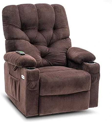 MCombo Electric Power Swivel Glider Rocker Recliner Chair With Cup Holders For Nursery, Hand Remote Control, USB Ports, 2 Side & Front Pockets, Plush Fabric 7797 (Grey) - Image 5