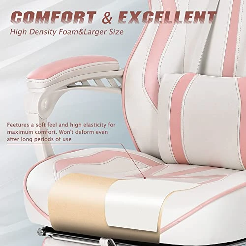 Vonesse Pink Gaming Chair PC Game Chair For Girls Racing Style Reclining Computer Chair With Footrest Office Swivel Ergonomic Gaming Computer Chair With Massage High Back Gaming Chairs For Adults - Image 5