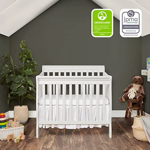 Dream On Me Aden 4-in-1 Convertible Mini Crib In White, Greenguard Gold Certified, Non-Toxic Finish, New Zealand Pinewood, With 3 Mattress Height Settings - Image 3