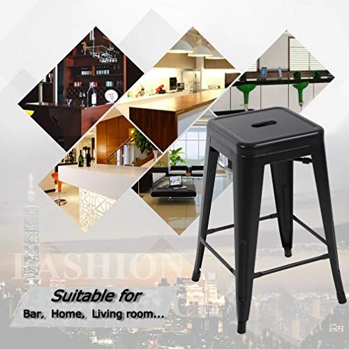 FDW Bar Stools Counter Stool Barstools Set Of 2 Industrial Metal Bar Stools Patio Furniture Modern Backless 24β Stackable Metal Indoor/Outdoor Bar Stools Kitchen Counter Stools Chairs - Image 5