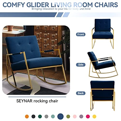 SEYNAR Rocking Chair,Upholstered Accent Chairs,Comfy Glider Living Room Chairs For Padded Seat With Golden High Armrest,Rocking Chair Nursery For Living Room,Dining Room,Bedroom,Kitchen(Navy) - Image 4