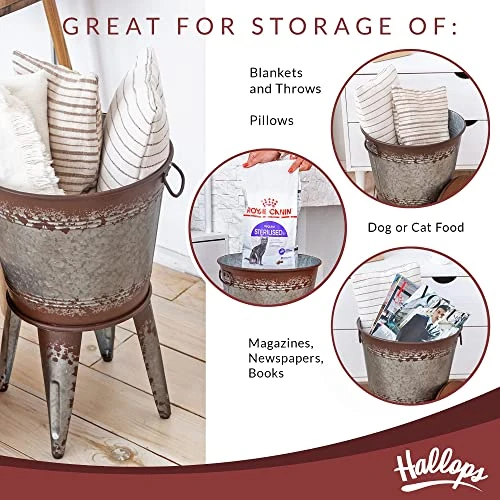 Hallops Farmhouse Accent Side Table | Galvanized Rustic Coffee Table | Metal Storage Ottoman Wood Cover With Stand| Farmhouse Decor Storage Bench With Legs(Set Of 1, Distressed Rustic) - Image 3