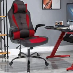 Massage Gaming Chair Ergonomic Office Chair High Back Desk Chair PU Leather Executive Chair With Lumbar Support Headrest Armrest PC Racing Computer Chair Task Rolling Swivel Chair, Red