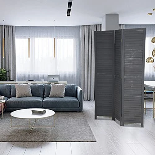 Room Dividers 3 Panel Partition Room Dividers 5.6 Ft Tall Privacy Wall Foldable Room Divider Privacy Screen Wood Screen Room Separator For Home Office Bedroom Restaurant , Gray - Image 2