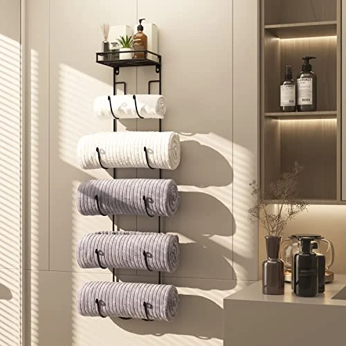 SODUKU Wall Mount Metal Wine/Towel Rack With Top Shelf - Image 3