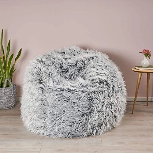 GDFStudio Lycus Faux Fur Bean Bag Chair (Silver Grey) - Image 2