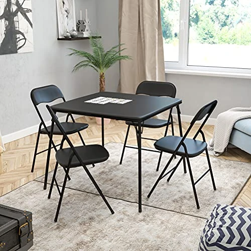 EMMA + OLIVER 5 Piece Black Folding Game Room Card Table And Chair Set