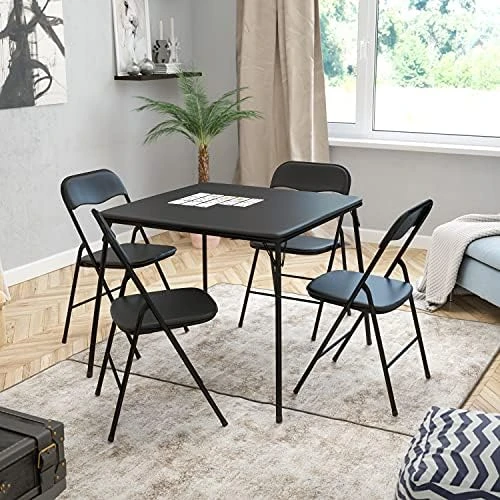EMMA + OLIVER 5 Piece Black Folding Game Room Card Table And Chair Set - Image 6