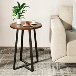 Dorriss Round End Tables, Small End Table Walnut Color MDF Top,Metal Frame Black, Tall End Table For Bed Room,Coffee Tea End Table For Living Room(Walnut+Black)