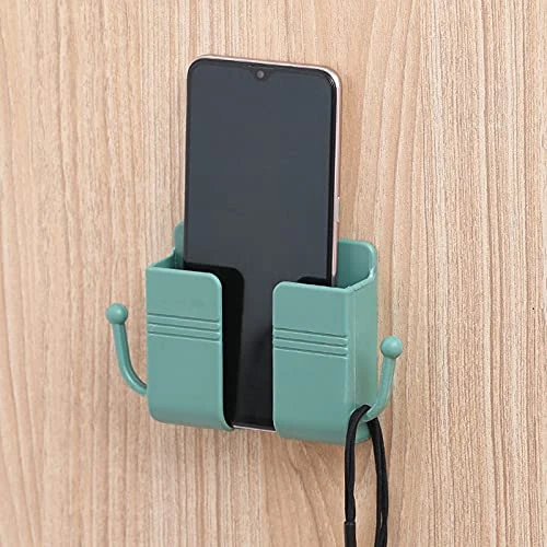 Sakalaexp Wall-Mounted Storage Box Remote Control Mobile Phone Plug Charging Wall Holder Self-Adhesive Punch Free Organizer Rack Cellphone Wall Mount Bed Side Shelf For Home Office - Image 4