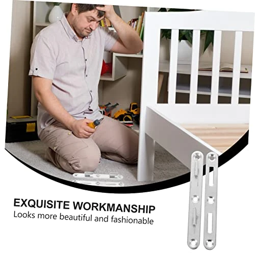 Homoyoyo 4 Sets Bed Rail Fasteners Metal Balusters Metal Bed Frames Headboard Brackets Bed Frame Hook Brackets Bed Rail Support Brackets Bed Hinge Rail Brackets Bed Accessories Wooden Bed - Image 2