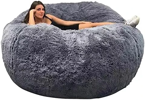 ASxmhGo Bean Bag Chairs, 7ft Giant Bean Bag Cover, Soft Fluffy Fur Bean Bag Chairs For Adults (Cover ONLY, NO Filler) Big Bean Bag Bed Oversized Lazy Bean Bag Couch(Dark Grey) 7FT (180cmx80cm) - Image 10