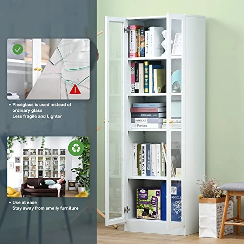 IRONMIX Metal Tall Multipurpose Storage Bookcase With Doors And Adjustable 4 Shelves (White) - Image 4