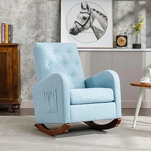 Rocking Chair Modern,Upholstered Glider Rocker Chair For Nursery,Comfy Armchair With Side Pocket For Living Room (White) - Image 13