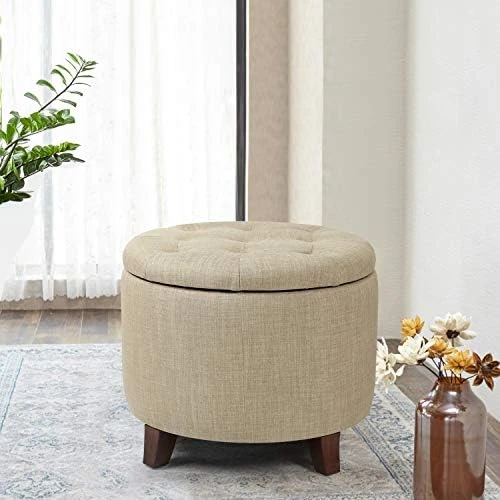 Adeco Fabric Cushion Button Tufted Lift Top Storage Footstool, Height 17 Inches Strudy Round Ottomans & Storage Ottomans - Image 7