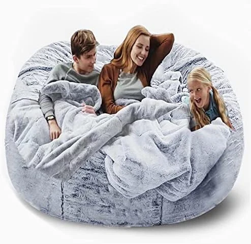 NINIANG Round Bean Bag Chair Cover Only (no Filler), Soft Velvet Large Bean Bag Couch With Sturdy Zipper Floor Couch Living Room Furniture, Dark Grey 6FT (150*75cm) - Image 12