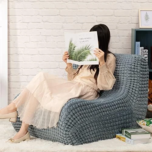 ALIMORDEN Accent Bean Bag Couch For Adult, Soft Plush Lounge Chair Lazy Leisure Sofa For Living Room, Bedroom, Salon, Office, Champagne - Image 7