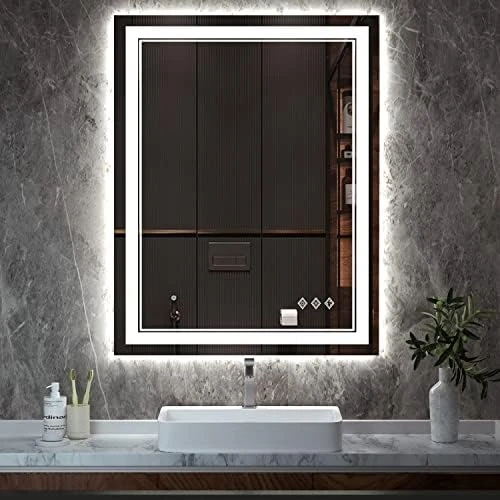 VanPokins LED Bathroom Mirror, 24x32 Inch Gradient Front And Backlit LED Mirror For Bathroom, 3 Colors Dimmable CRI>90 Double Lights, IP54 Enhanced Anti-Fog, Hanging Plates Wall Mount Lighted Mirror - Image 7