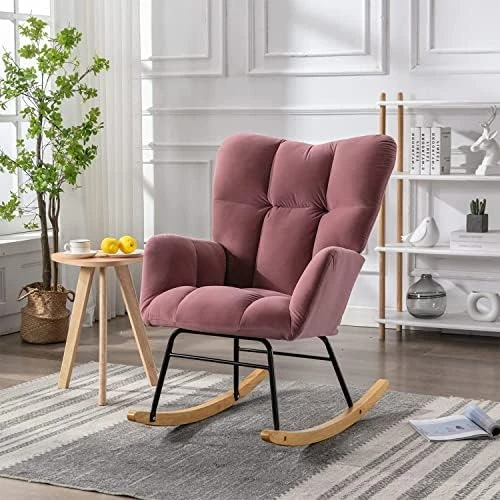 Polaris Garden Nursery Rocking Chair, Modern Teddy Fabric Nursing Chair For Mom And Baby, Accent Upholstered Rocker Glider Chair With High Backrest For Nursery Bedroom Living Room (Ivory White) - Image 12