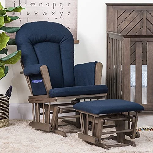 Forever Eclectic By Child Craft Tranquil Glider Rocker And Ottoman Set (Cocoa Bean/Navy Herringbone) - Image 4